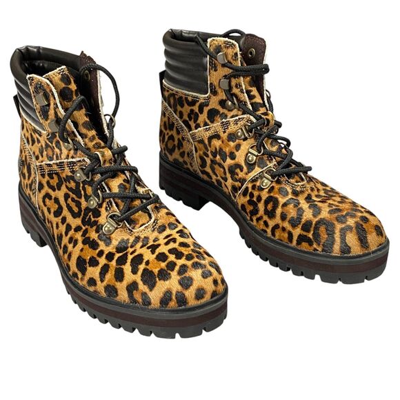 Timberland Mid Hiker Boots Womens 6.5 Brown Animal Print Comfort Lace Up A2GCR - Picture 1 of 16